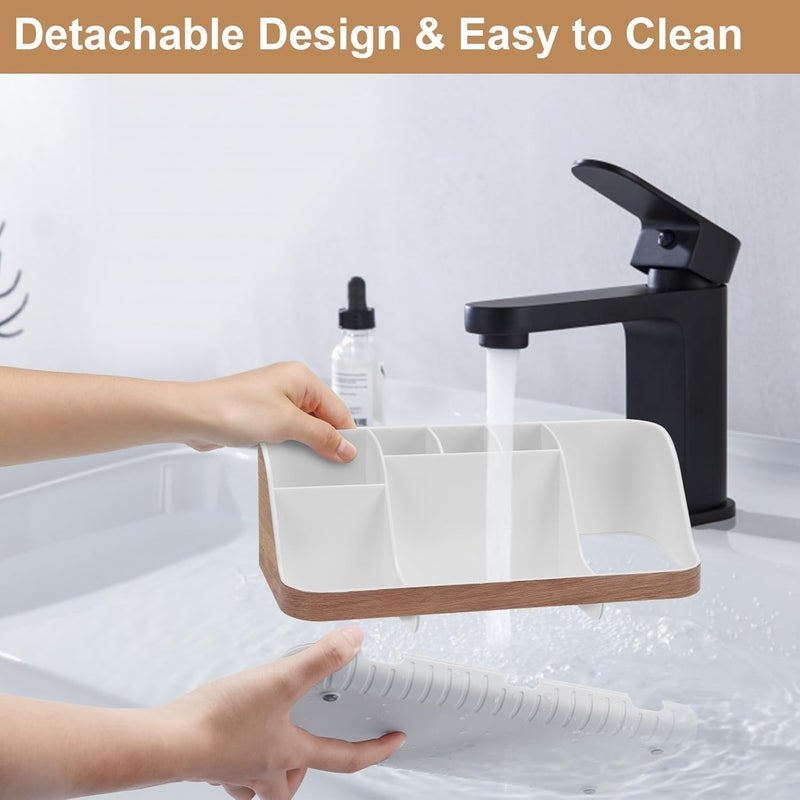 GFWARE Bathroom Countertop Organizer - Detachable 7 Slots Kids Electric Toothbrush and Toothpaste Holde Drainage for Bathroom Accessories Organization Counter Vanity Storage, Woodgrain - Image 3